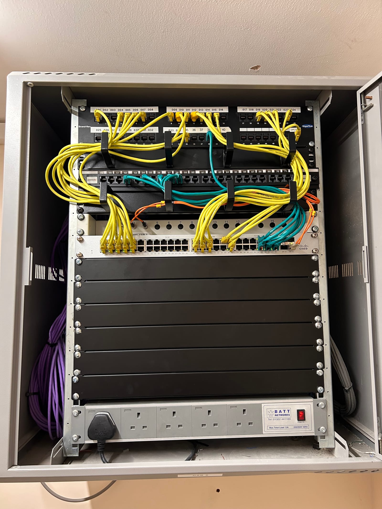 New Meraki switches installed in the existing cabinet.